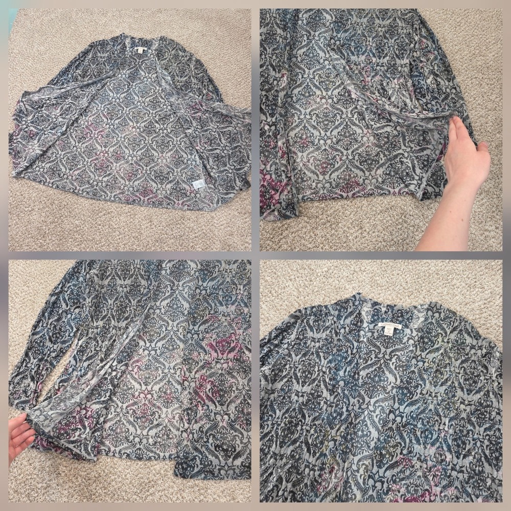 Coldwater Creek Cardigan Size 1X Burn Out Brocade Tie-Dye Open Front Boho - Picture 3 of 8